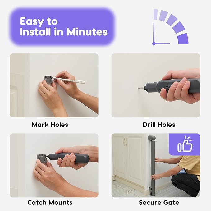 Retractable Baby Gate, Baby Gate for Stairs Auto-Lock, Dog Gates for Doorways Safety, Extends to 34.5x55in, Grey