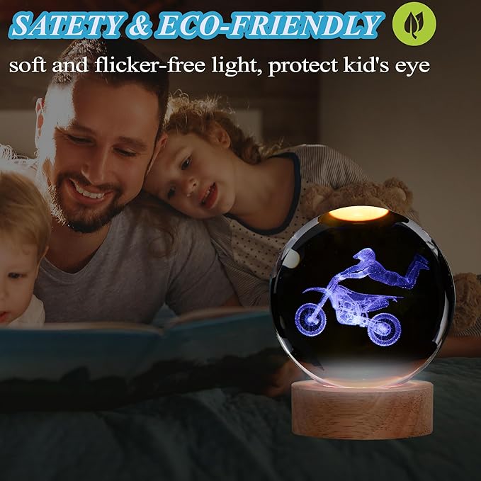 Dirtbike Night Light, Dirtbike Gifts, 3D Crystal Ball Dirtbike Lamp with Remote Upgraded 3.15 Inch with 16 Color for Birthday Xmas Cool Figurines Motorbike Gifts for Room Decor Boys Girls