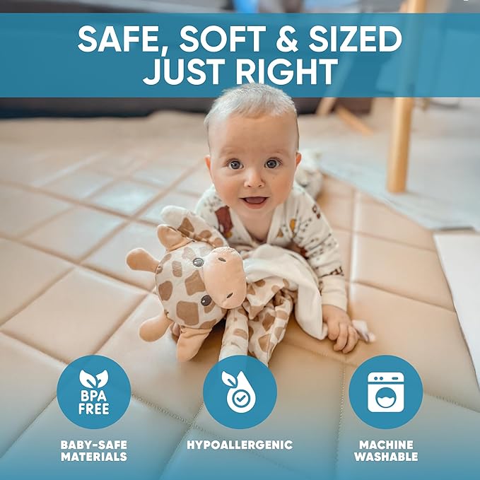 Baby Sleep Soother Beige & White Giraffe Plush with Heartbeat & Lullaby Sounds, 4-in-1 Sound Machine, Security Blanket & Pacifier Holder, Baby Registry Essential & Christmas Gift for Newborns, Infants