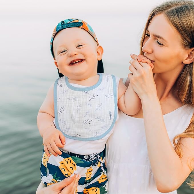 GLLQUEN BABY Muslin Drool Bibs for Boys Girls 8 Pack, Adjustable Baby Bibs for Drooling and Teething, Soft Cotton Baby Bandana Bib for Newborn Feeding Essentials (Toucan)