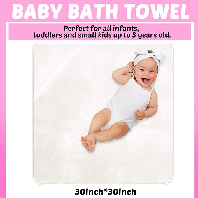 Reginary 4 Pack Baby Hooded Towels Coral Fleece Baby Bath Towels 30 x 30 Inch Soft Absorbent Hooded Bath Blanket for Newborn Toddler Infant Boy Girl Shower Gift Supplies (White, Pink)