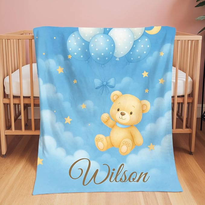 Personalized Baby Blankets for Girls & Boys - Super Soft Easter Blanket with Thick Double-Layer Dotted Backing, Personalized Baby Gifts for Baby Shower from Grandma (Blue-Pink, Customize Now)