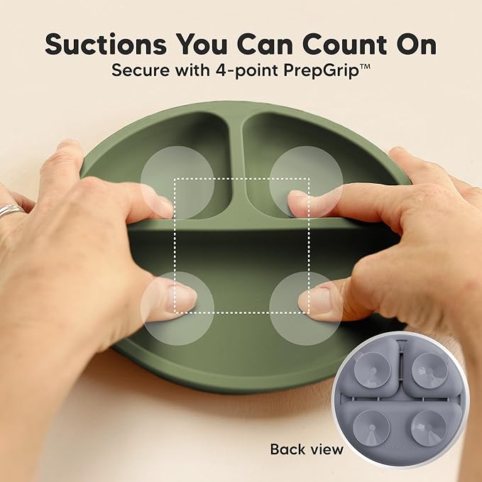 KeaBabies Suction Plates for Baby, Toddler - 3-Pack 100% Silicone Toddler Plates with Suction, Divided, BPA-Free Baby Led Weaning Essentials for Kids, Dishwasher, Microwave Safe, Durable (Slate)