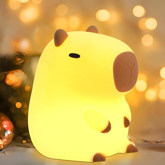 Cute Capybara Night Light, Capybara Gifts for Kids Friends, Silicone Animal Nursery Lamp with Rechargeable Timer Dimmable, Perfect Birthday Christmas Easter Gift, Best Home Bedroom Decor
