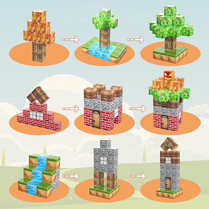 AESGOGO Magnetic Blocks, 72PCS STEM Montessori Toy for Crafting a Magnet DIY-World, Creative Building Toys for Boys Girls Kids Ages 3-5 5-7 6-8, Toddler Stacking Construction Cube.