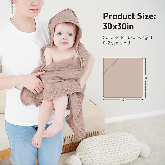 Susurration Hooded Baby Towels for Newborn 2 Pack 100% Muslin Cotton Towel for Babies，Highly Absorbent and Newborn Essential 30x30 Inch Pink Star&Sand