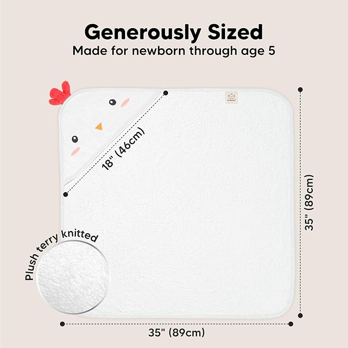 KeaBabies Hooded Baby Towel for Newborn - Viscose Derived from Bamboo Large Baby Bath Towels with Hood for Boys, Girls, Toddler, Extra Absorbent & Soft Newborn Bath Essentials (Rooster, Regular)