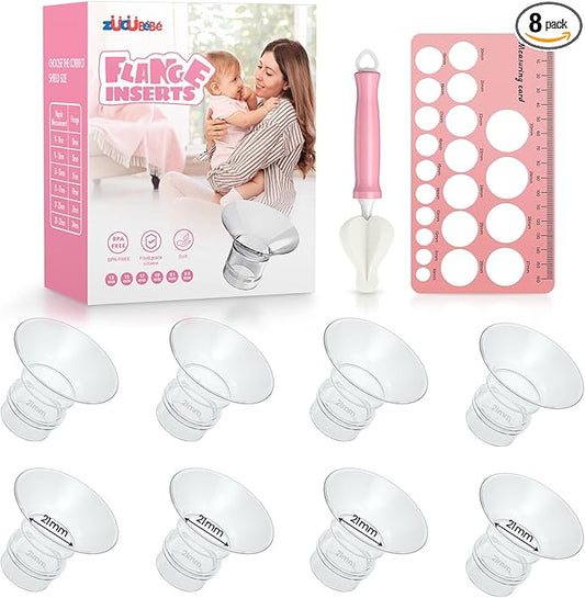 Flange Inserts 21mm(8PCS) & Nipple Ruler & Cleaning Brush, 3 in 1 Flange Sizing Kit, Silicone Flange Insert Kit for 24mm Most Pumps, Breast Pump Replacement Accessories