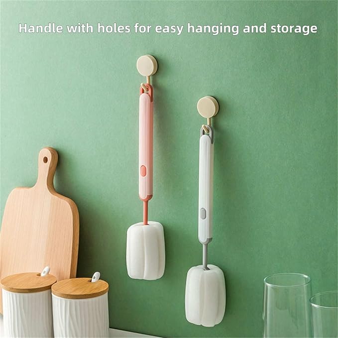 Bottle Brush Long Handle Cup Cleaner Brush Sponge Bottle Scrubber Detachable Handle Portable Sponge Cleaning Brush for Cups Wine Glasses Water Bottles Baby Bottles and Vacuum Flasks(3 PCS)