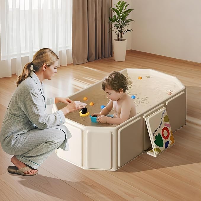 Toddler Bath Tub for Shower, Portable Baby Bathtub, Foldable Kids Bathtub – Portable, Travel & Shower Ready, Easy to Clean, Sturdy & Thick, Fits Ages 1-3