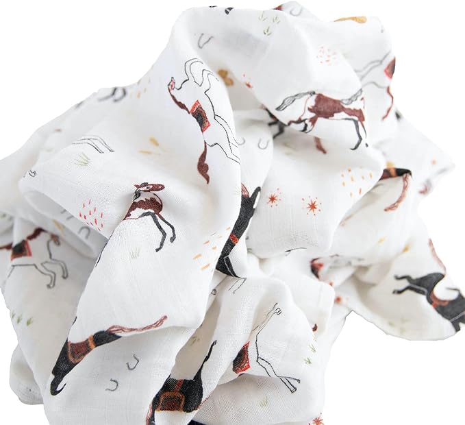 RED ROVR 100% Organic Cotton Muslin Swaddle | Newborn Receiving Blanket | Baby Wrap | Boy, Girl, Unisex | Soft, Lightweight, Breathable | Burping, Nursing | 44" x 44" | Howdy Horse