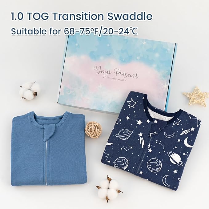 ZIGJOY Shark-Fin Transition Swaddle - 1.0 Tog Baby Sleep Sack Soft Cotton Transitional Swaddle Baby Wearable Blanket