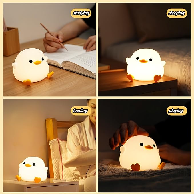 DoDo Duck Night Light, Cute Duck Lamp, Soft Silicone Dimmable Nursery Night Light, Touch Control & Rechargeable Night Lamp for Girls & Boys Bedroom, Living Room