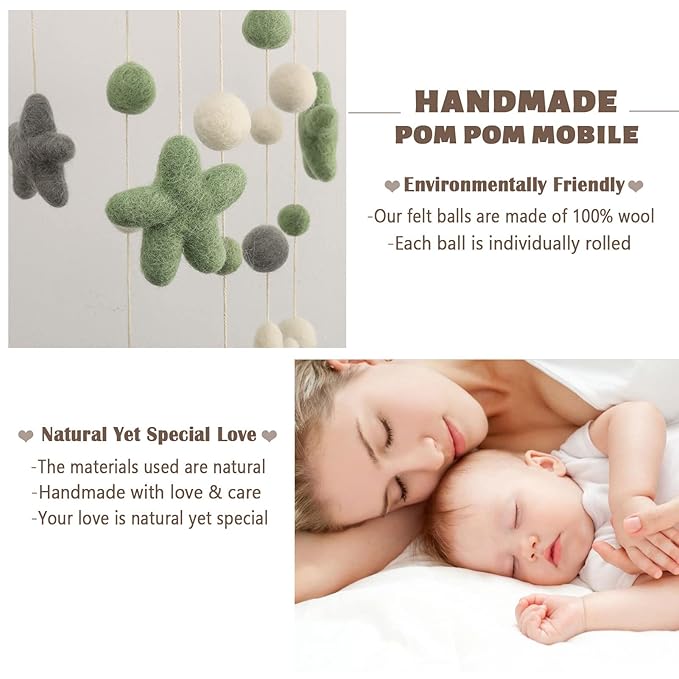 Baby Mobile for Crib - Crib Mobile for Girls, Boys - Mobile for Bassinet, Pack N Play - Boho Crib Mobile - Felt Ball Mobile - Gender Neutral Baby Mobile - Boho Nursery Decor