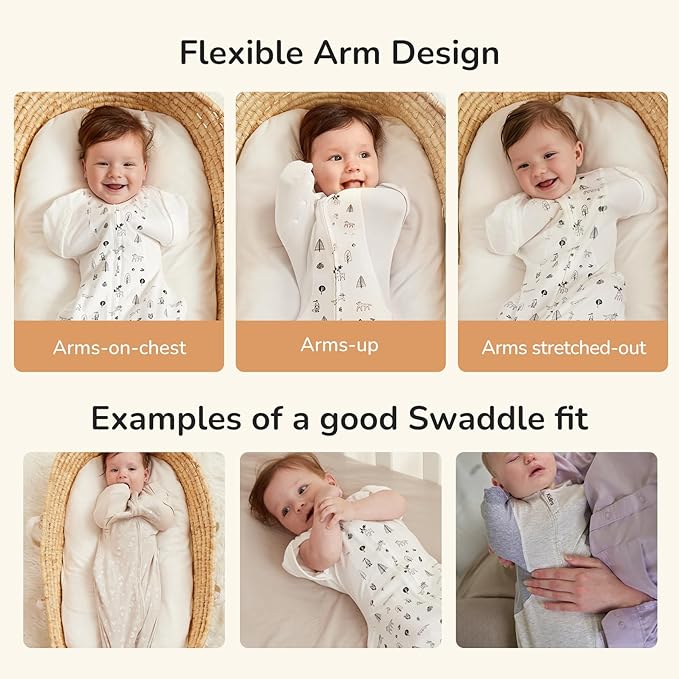 KIDIRA Transition Swaddle Sleep Sack, 3-6 Months, 12-18 lb, 2-Way Zipper, Moisture-Wicking Fabric, Snug Fit, (Munchkin Forest)