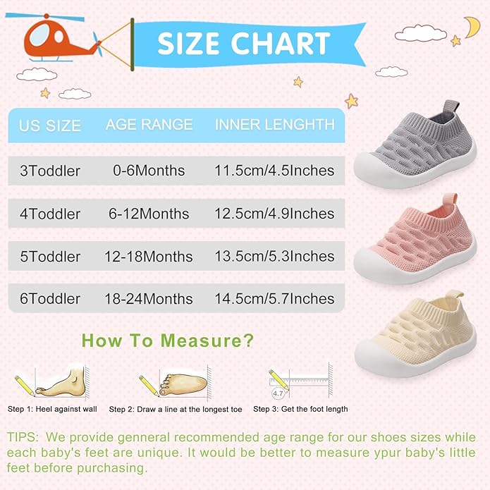 Baby First-Walking Shoes 1-4 Years Kid Shoes Trainers Toddler Infant Boys Girls Soft Sole Non Slip Cotton Canvas Mesh Breathable Lightweight TPR Material Slip-on Sneakers Outdoor