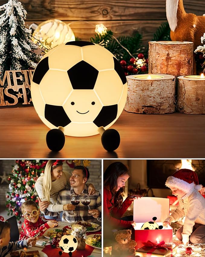 YISUN Soccer Night Light for Boys Light Up Football Lamp Dimmable Rechargeable Silicone Night Light Home Decor Birthday Christmas Gifts for Kids
