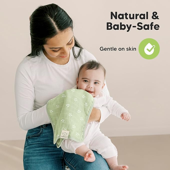 5-Pack Cotton Muslin Burp Cloths Baby Girls, Boys - Soft & Absorbent Spit Up Burp Rags, Large Muslin Towel, Cotton Wash Cloths for Babies, Newborn, Infant, No Shrink, Durable, Neutral (Wild Bloom)