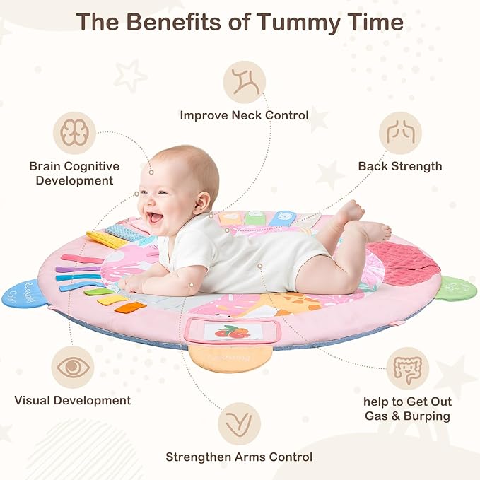 Baby Play Gym Mat Tummy Time Mat, Washable Baby Activity Play Mat for Sensory, Visual, Hearing, Touch Development, Baby Toys Shower Gift for Newborn
