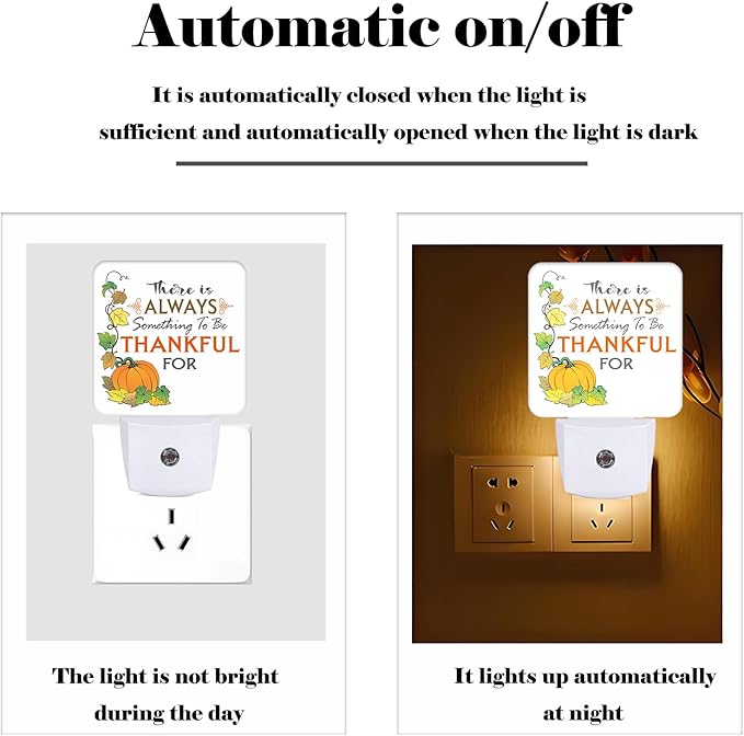 Be Thankful Night Light,Plug Into Wall for Boys Girls Bedroom Decorative Square Night Light Lamp 0.5w Sleep Friendly