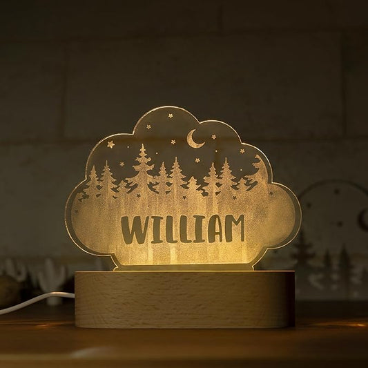Night Light for Kids Room Personalized, Nursery Room Decor, Custom W/Name, Bedside Lamp, Birthday Gifts for Boys and Girls, Forest