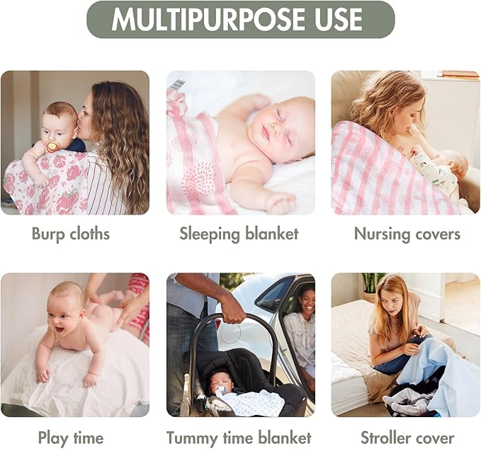 GLLQUEN BABY Receiving Blanket Boy Cotton Muslin Swaddle Blankets Girl Newborn Squares Breathable & Soft Thin Baby Blankets Cloths Double Absorbent Infant Swaddling Wrap - 6 Pack (Flower)