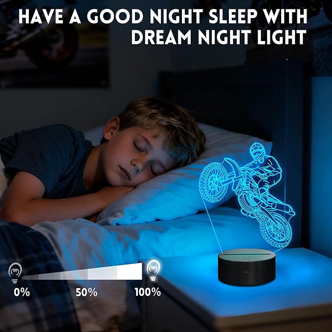 Dirt Bike 3D Night Light, LED Illusion Optical Lamp With16 Colors Changes & Remote Control & Timer, Motorcycle Room Decor, Birthday Christmas Gifts for Boys Girls Kids Men
