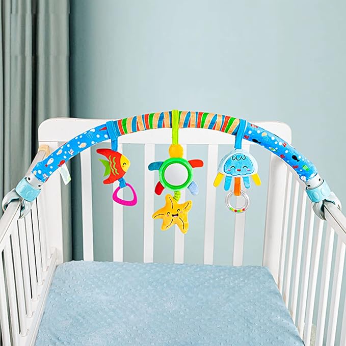 Caterbee Baby Baby Bouncer Toy bar, Clip on Crib & Pram Activity Bar Toy Travel Arch Bassinet Toys for Toddlers (Star)