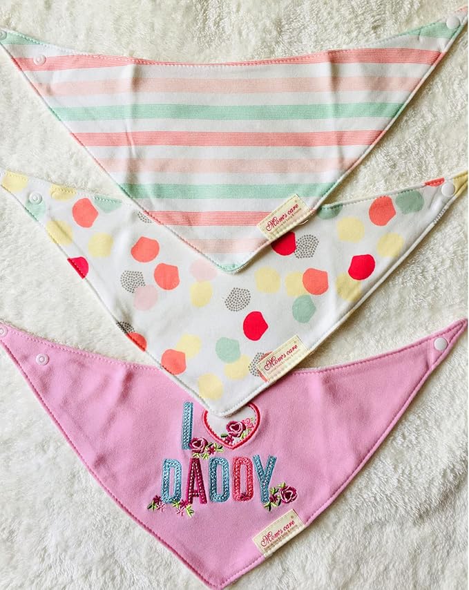 Baby Dribble Bib, Toddler Bandana Bib 3 Packs Super Absorbent Cotton Feeding Bibs