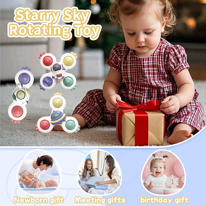 3 Piece Suction Cup Spinning Gyro Water Play Toys for Baby Bath, Window, Children's Table and Stroller, Sensory Toys for 1 to 3 Year Olds, Halloween Thanksgiving Christmas Birthday Gift