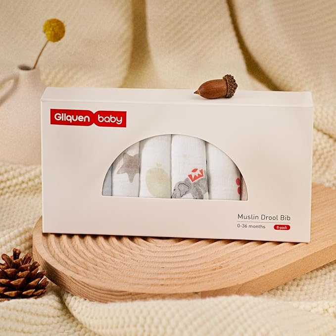 GLLQUEN BABY Muslin Drool Bibs for Boys Girls 8 Pack, Adjustable Baby Bibs for Drooling and Teething, Soft Cotton Baby Bandana Bib for Newborn Feeding Essentials (Circus)