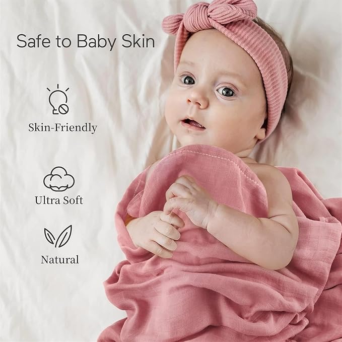 Momcozy Muslin Swaddle Blanket, 4 Pack Large 47 X 47 Inches Breathable Swaddling Receiving Blankets for Baby Boy & Girl, Soft and Skin-Friendly Unisex Baby Blankets, Pink Blue