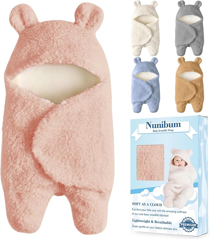 Baby Swaddle Blanket Boys Girls Cute Bear Plush Essential Receiving Blanket Ultra-Soft Newborn Registry Sleeping Wraps for Infant 0-6 Months - Pink