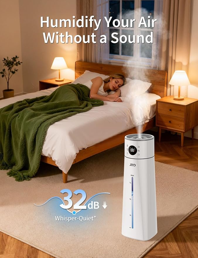 JRD Humidifier Large Room 8L/ 2.1Gal, Ultrasonic Cool Mist for Bedroom, Quiet Humidifier with Remote Control, 10 Mist Modes, 24H Timer, AI Mode for Baby Home Office-Grey