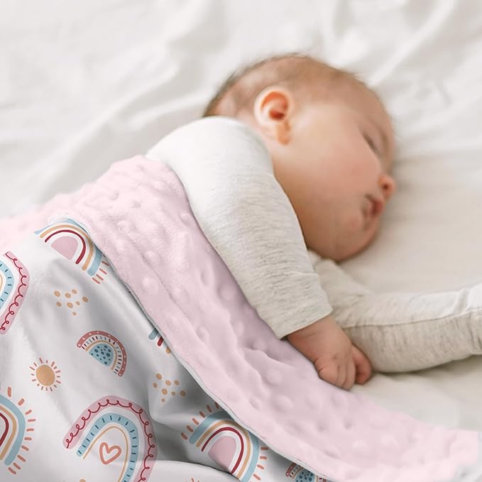 SANDJEST Rainbow Kid Blanket for Girls - 30 x 40 Kids Minky Blanket - Gifts for Kids on Birthday Christmas Nursery Bedroom Decor