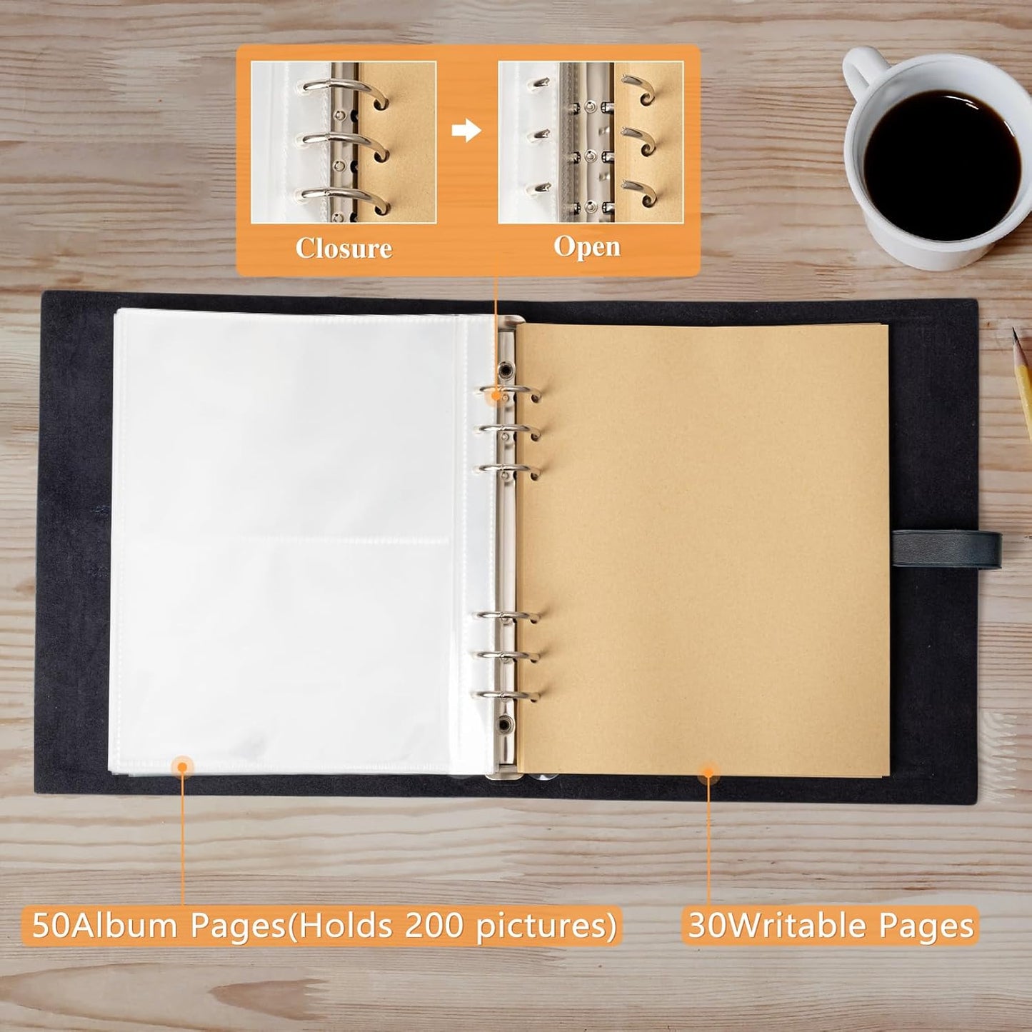 Photo Album 4x6 200 Photos, Genuine Leather Photo Albums with Writing Space with 30 Writing Paper, Travel Family Wedding Kids Graduation Ultrasound Baby Picture Album Scrapbook Photo Album（Love Tree）