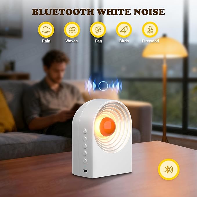 UNEEDE White Noise Sound Machine with Bluetooth Functionality, Night Light, Portable Bluetooth Speaker with Noise Canceling for Office & Sleeping, Meditation, Gathering (White)