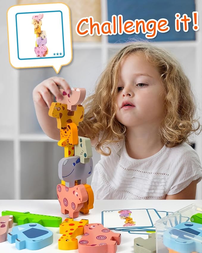 Montessori Toys for 1 2 3 4 Year Old Boys Girls, Toddler Toys Age 2-4, 10 Pack Wooden Animal Blocks Sorting & Stacking Education Toddler Puzzles Toy,1 2 3 4 Year Old Girl Boy Birthday Gifts