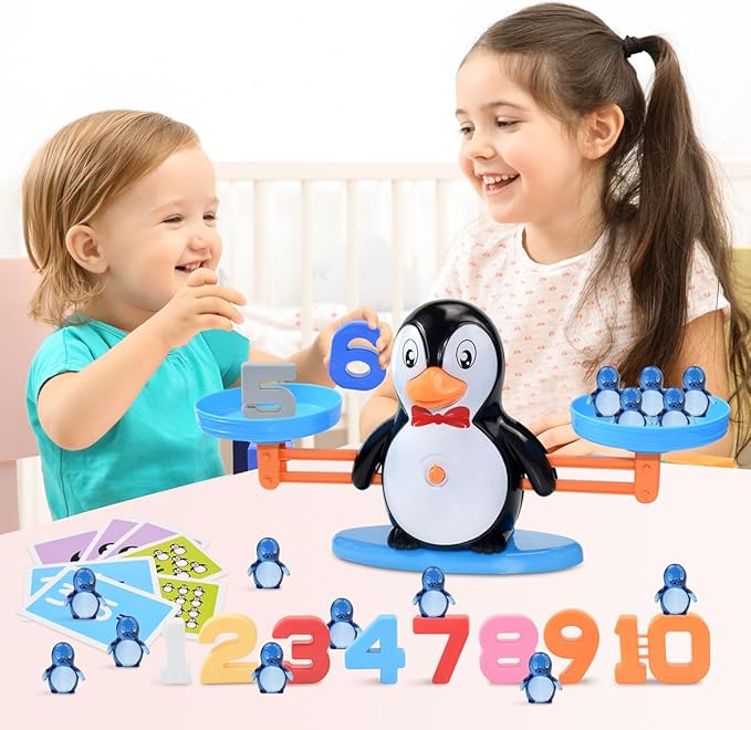 BAKAM Penguin Balance Scale Number Counting Blocks Games for Kids Ages 3-5, Montessori Math Games for Kids 5-7, Preschool Kindergarten Learning Activities, STEM Educational Toys for 3+ Year Old