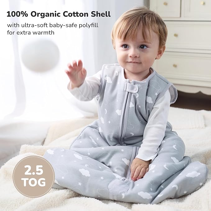 Mama Cheetah Baby Sleep Sack 2.5 TOG, Organic Cotton Baby Wearable Blanket with Two-Way Zipper, Swaddle Transition Baby Sleeping Bag for Newborn Infant Toddler Boy Girl, 6-12 Months