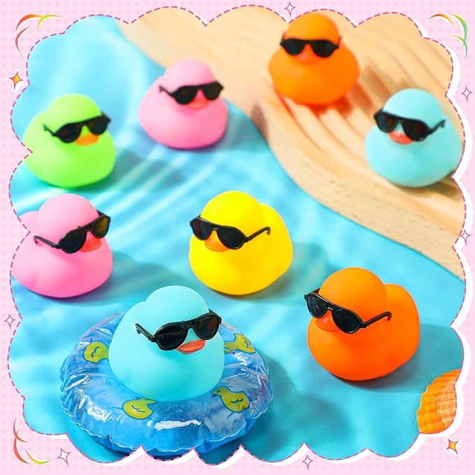 Sosation 36 Packs Mini Rubber Ducks with Sunglasses Sets 2.2 Inch Bath Squeaky Rubber Duckies Cute Float Bathtub Toys for Christmas Birthday Party Favors Class Prizes Car Decor(Mixed Colors)