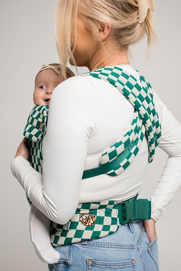 Mabē Monarch Ergonomic Baby Carrier – Premium Cotton Soft Structured Newborn to Toddler Carrier with Hip-Healthy Design, 3 Carry Positions (7-35lbs), Lightweight & Breathable (Evergreen Check)