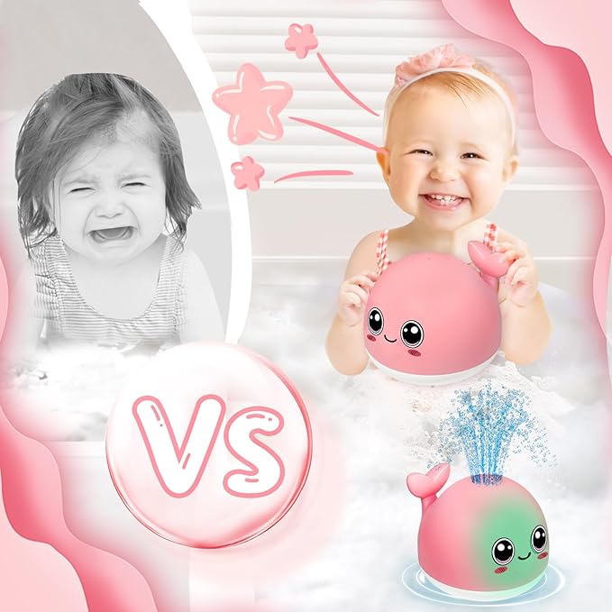 TFS TOP·FANS Bath Toy Baby Girl Gift: Pink Whale for 6-12 Months Old Infant Girl Light Up Fountain Bathtub Water Toys 3 4 5 7 8 9 10 15 Birthday Shower Gifts 18-24 Newborn Essentials Stuff Accessories