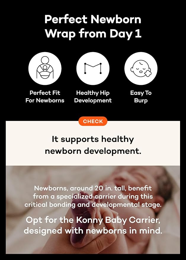 Konny Baby Carrier Flex AirMesh with Head Support- Adjustable, Easy to Wear Baby Wrap Sling, Perfect for Newborn Babies Essentials up to 44 lbs (XS-XL) - Mocha