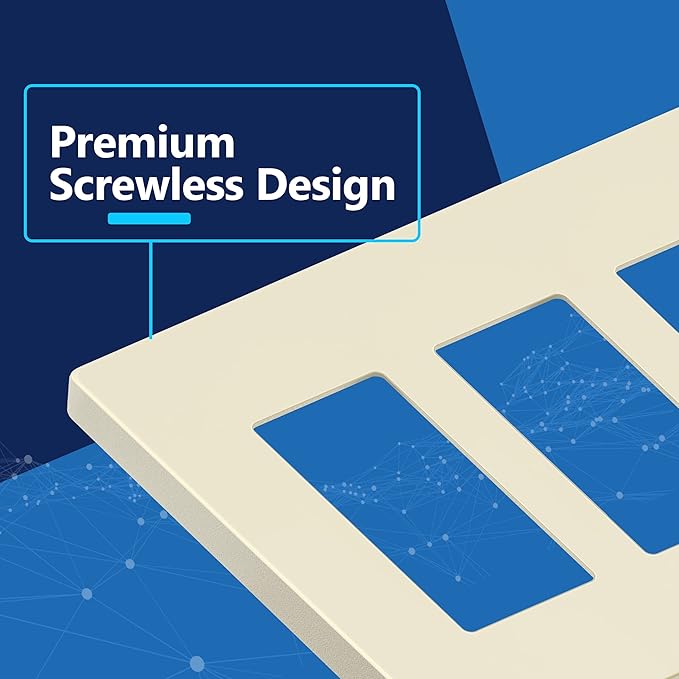 LIDER Matte Finish Decorator Switch Cover, Screwless Wall Plate, Mid-Size 3-Gang 4.88" x 6.77", Unbreakable Polycarbonate Thermoplastic, UL Listed, LSWP-33M-LA, Light Almond