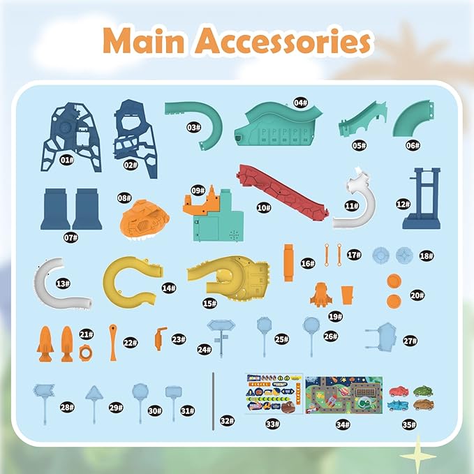 RedCrab Kids Space Car Playset Toy Ramp Track Set,Winding Highway Space Dinosaur Hill Toy,Light and Music Educational Toys for Age3+ Boys Girls with 4 Mini Cars & Map,Good Gift for Birthday Christmas