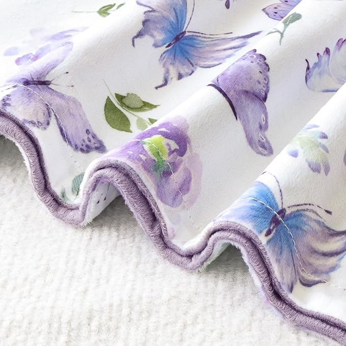 BORITAR Baby Blanket for Girls Soft Plush Minky Fabric, Double Layer Dotted Backing with Elegant Purple Butterfly Pattern Blanket Gift for Toddler Newborn Infant 30 x 40 Inch(75x100cm)