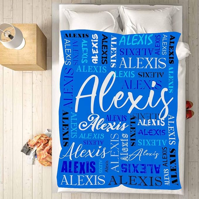 M YESCUSTOM Custom Name Blankets for Boys Girls, Personalized Baby Blankets for Kids Adult Toddler Customized Soft Throw Blanket Birthday Christmas Valentines Day Blue
