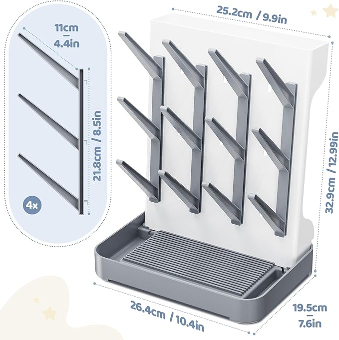 Baby Bottle Drying Rack, Baby Bottle Organizer for Countertop, Bottle Holder for Baby- Space Saving Standing Drying Rack for Baby Bottles and Brushes Part Cleaning (Gray)
