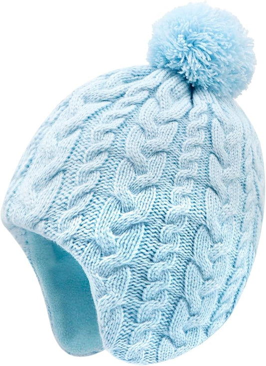 Duoyeree Kids Beanie Hat for Boys Girls Pom-pom Kint Hats Cozy Lining Winter Skull Cap